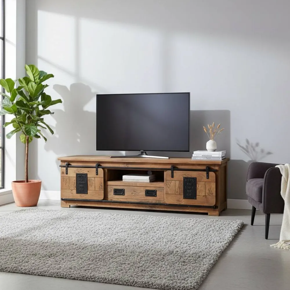 Wohnen Industrial Design TV Lowboard aus Mangoholz - Semian