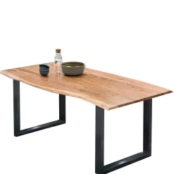 Wohnen Schwarze Möbel|Naturholzmöbel*Industrial Esstisch mit Baumkante Akazie - Hovalta