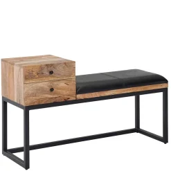 Wohnen Schuhschränke|Garderobenbänke*Industrial Flurbank mit Ledersitz in Schwarz - Mariono