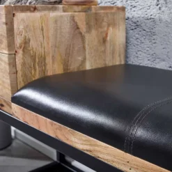 Wohnen Schuhschränke|Garderobenbänke*Industrial Flurbank mit Ledersitz in Schwarz - Mariono