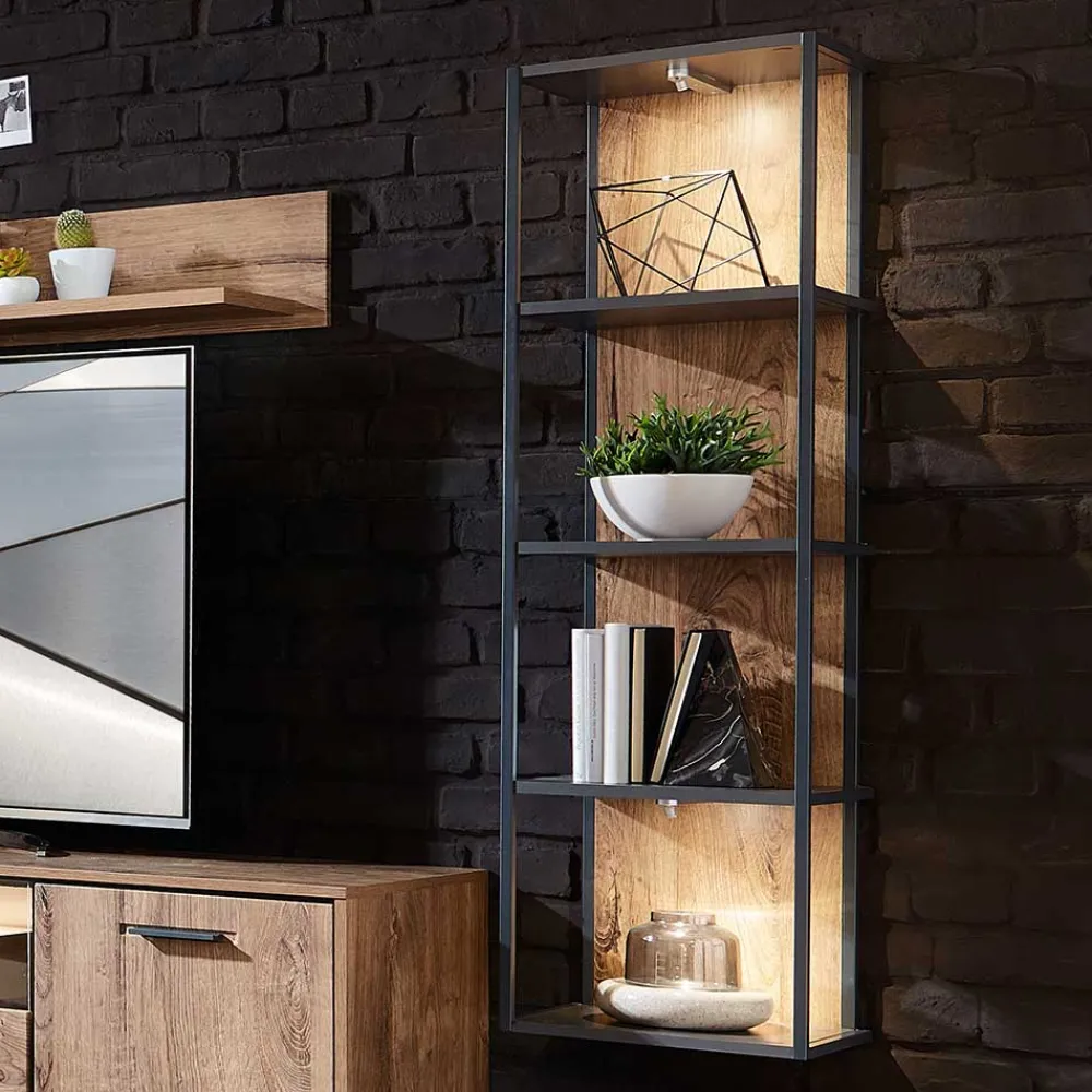 Wohnen Esszimmerregale|Regale*Industrial Hängeregal in Dekor Eiche Dunkel - Xindus