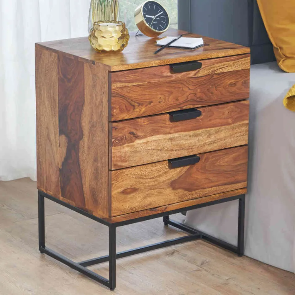 Wohnen Industrial Nachtkommode mit drei Schubladen - Lymeca