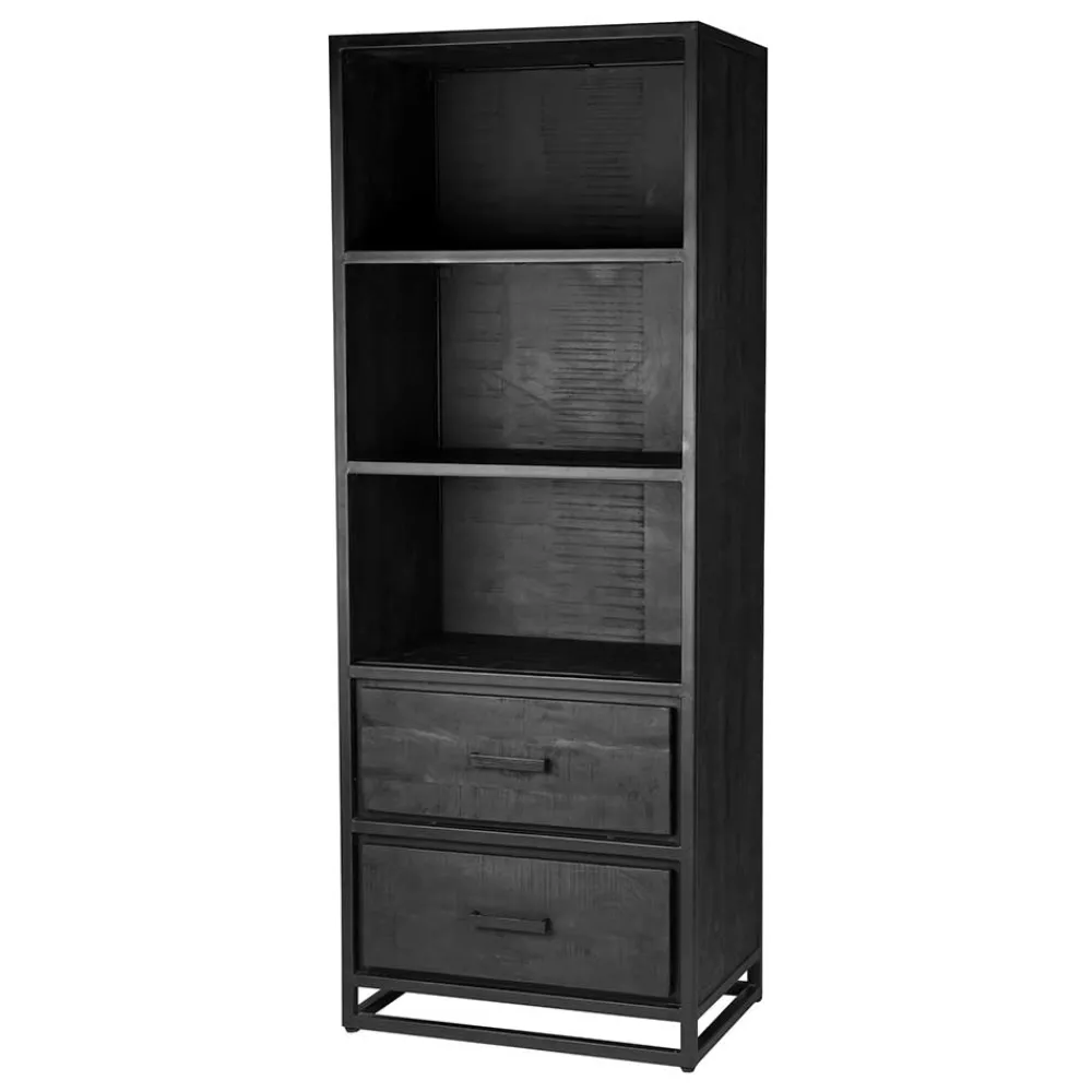 Wohnen Industrial Regal in Schwarz mit 2 Schubladen - Esturado