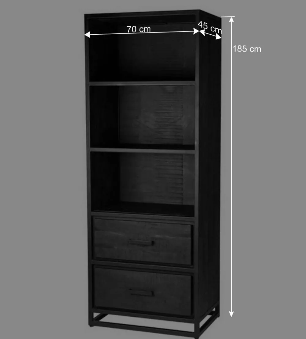 Wohnen Industrial Regal in Schwarz mit 2 Schubladen - Esturado