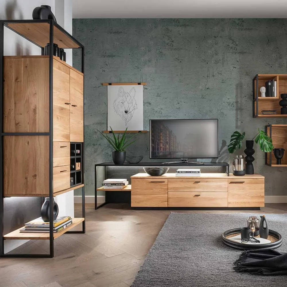 Wohnen Vitrinen|Wohnzimmer-Vitrinen*Industrial Schrank aus Wildeiche Massivholz - Manarola