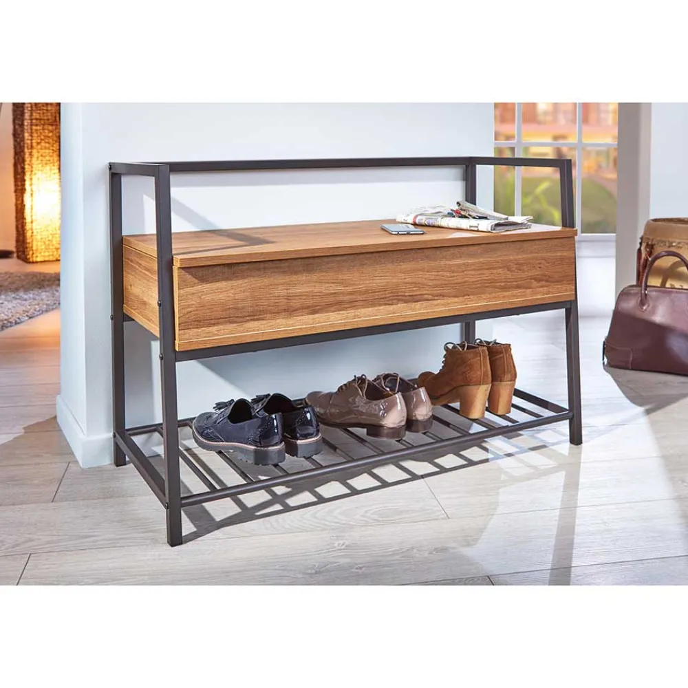 Wohnen Industrial Schuhbank in Wildeiche Optik - Vedrico