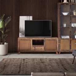 Wohnen Industrial TV Kommode aus Altholz und Metall - Stock
