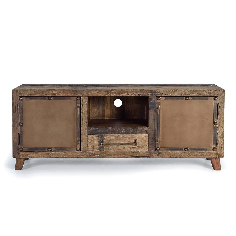 Wohnen Industrial TV Kommode aus Altholz und Metall - Stock