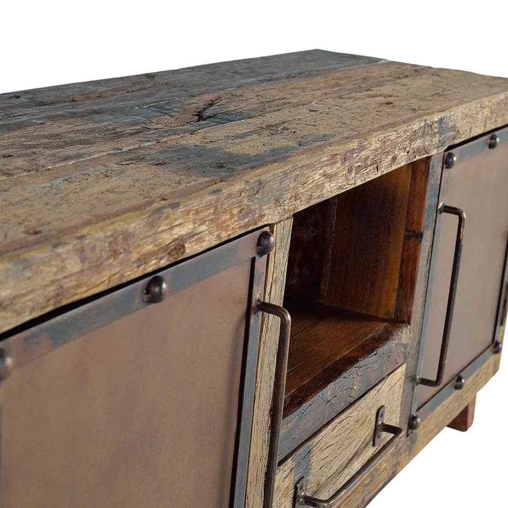 Wohnen Industrial TV Kommode aus Altholz und Metall - Stock