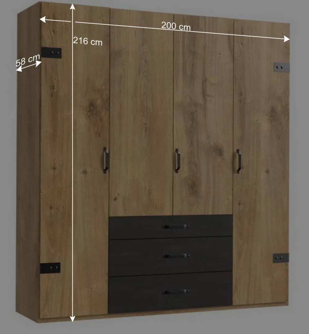 Wohnen Industry Kleiderschrank mit 200 cm Breite - Bram