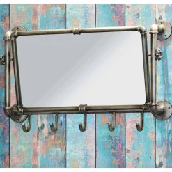 Wohnen Spiegel|Flurspiegel*Industry Spiegel mit Rahmen aus Stahlrohren Manicos & 5 Haken