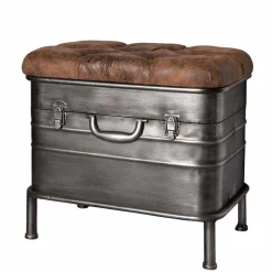 Wohnen Sitzbank*Industry Truhenbank aus Stahl Uladan mit Kunstleder Polster Braun