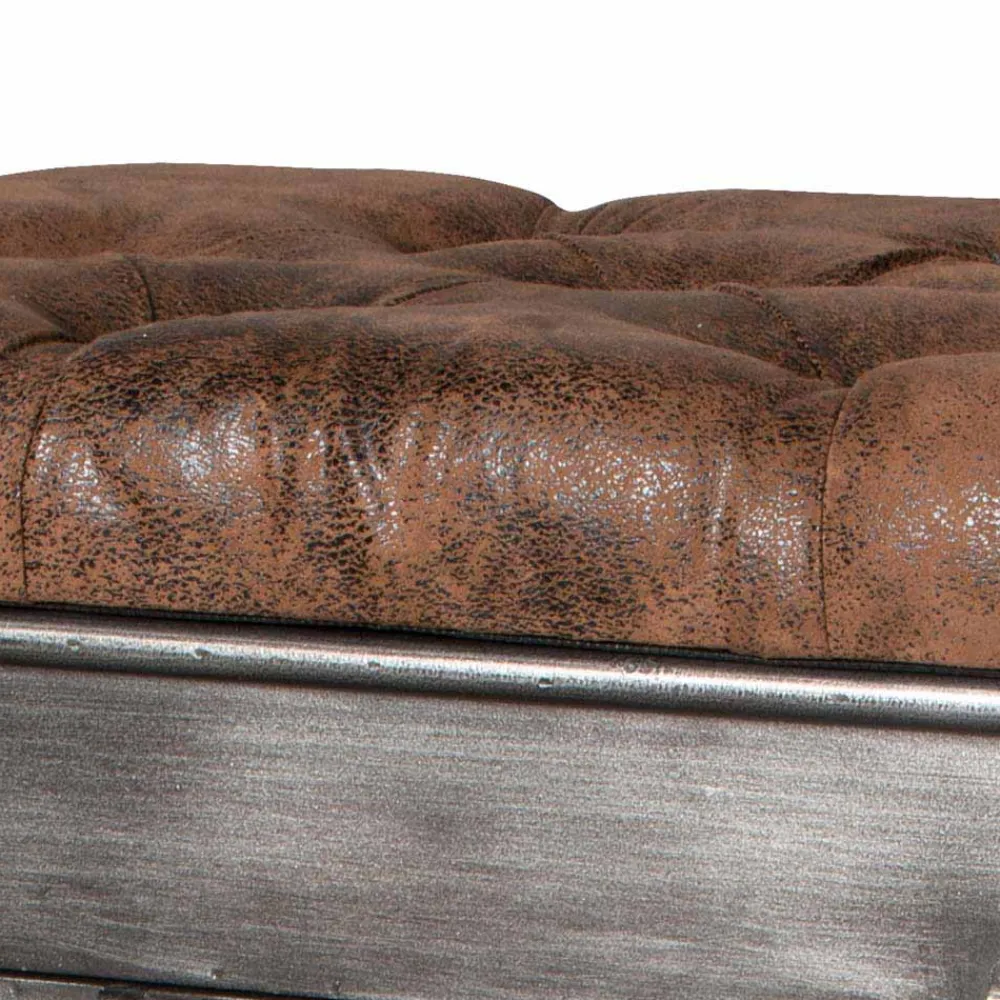 Wohnen Sitzbank*Industry Truhenbank aus Stahl Uladan mit Kunstleder Polster Braun