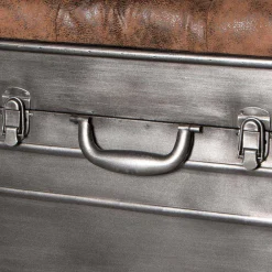 Wohnen Sitzbank*Industry Truhenbank aus Stahl Uladan mit Kunstleder Polster Braun