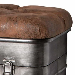 Wohnen Sitzbank*Industry Truhenbank aus Stahl Uladan mit Kunstleder Polster Braun