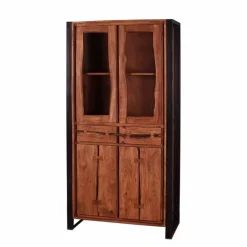 Wohnen Vitrinen|Wohnzimmer-Vitrinen*Industry Vitrinenschrank Smantana aus Holz Akazie Cognac