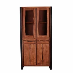 Wohnen Vitrinen|Wohnzimmer-Vitrinen*Industry Vitrinenschrank Smantana aus Holz Akazie Cognac
