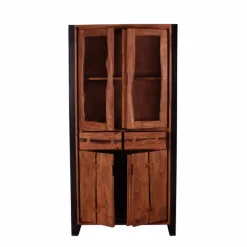 Wohnen Vitrinen|Wohnzimmer-Vitrinen*Industry Vitrinenschrank Smantana aus Holz Akazie Cognac