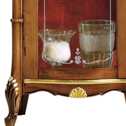 Wohnen Italienische Möbel|Esszimmer-Vitrinen*Italienische Vitrine in Nussbaum & Gold & Rot - Carlenna I