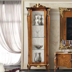 Wohnen Glasmöbel|Massivholzmöbel*Italienischer Vitrinenschrank in Nussbaum & Gold - Carlenna