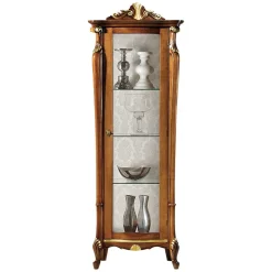 Wohnen Glasmöbel|Massivholzmöbel*Italienischer Vitrinenschrank in Nussbaum & Gold - Carlenna