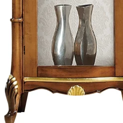 Wohnen Glasmöbel|Massivholzmöbel*Italienischer Vitrinenschrank in Nussbaum & Gold - Carlenna