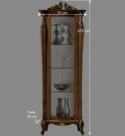 Wohnen Glasmöbel|Massivholzmöbel*Italienischer Vitrinenschrank in Nussbaum & Gold - Carlenna