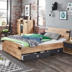 Wohnen Loft Möbel|Industrial Möbel*Jugendbett in Plankeneiche NB - Uletria