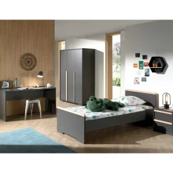 Wohnen Jugendzimmer Komplett*Jugendmöbel Kombination in Anthrazit - Navlius (vierteilig)