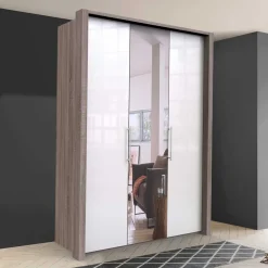 Wohnen Kleiderschränke|Kleiderschränke*Jugendzimmer Kleiderschrank mit Spiegel & Glas Weiß - Empresian