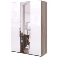 Wohnen Kleiderschränke|Kleiderschränke*Jugendzimmer Kleiderschrank mit Spiegel & Glas Weiß - Empresian