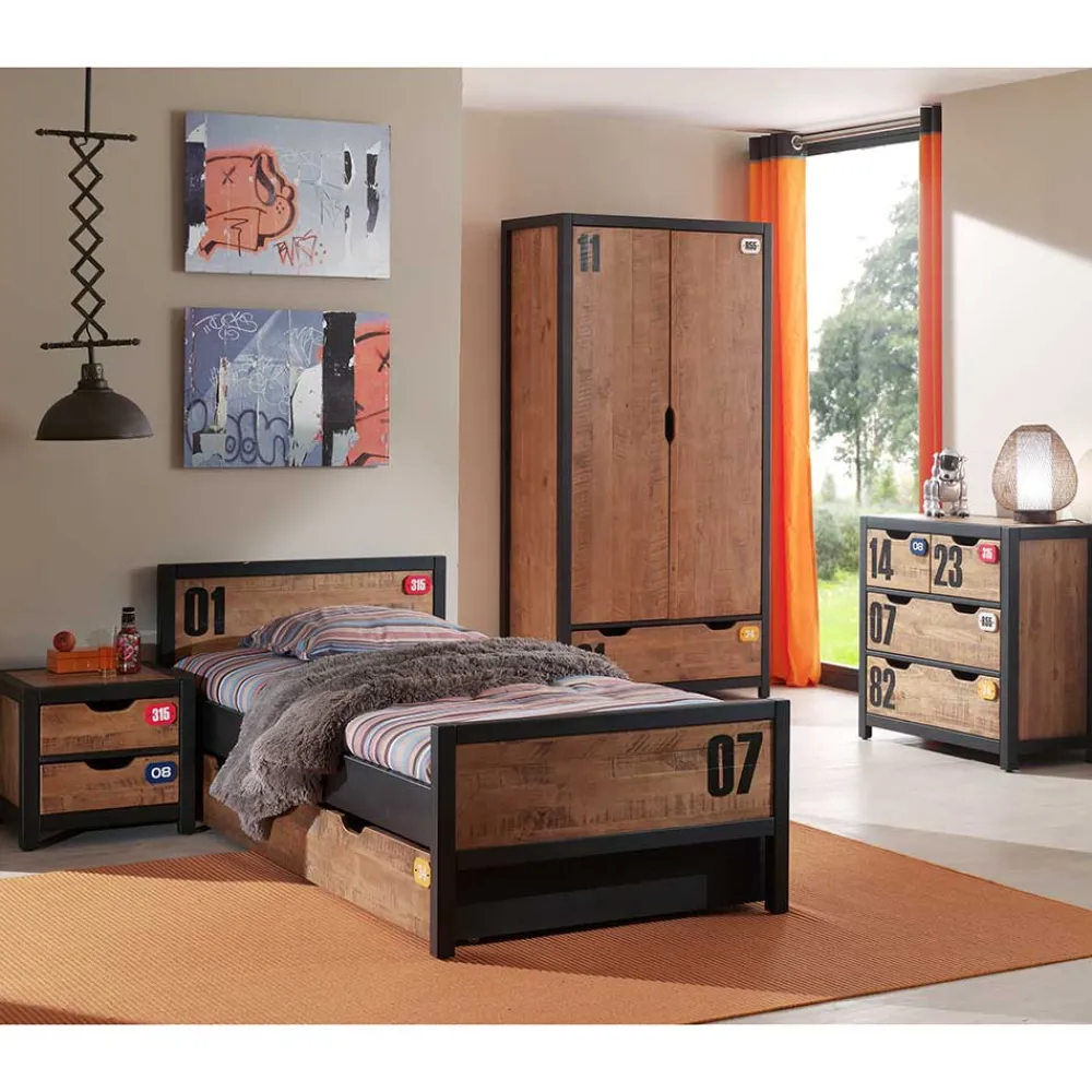 Wohnen Jugendzimmer Komplett*Jugendzimmermöbel Set Krefos aus Kiefer (vierteilig)