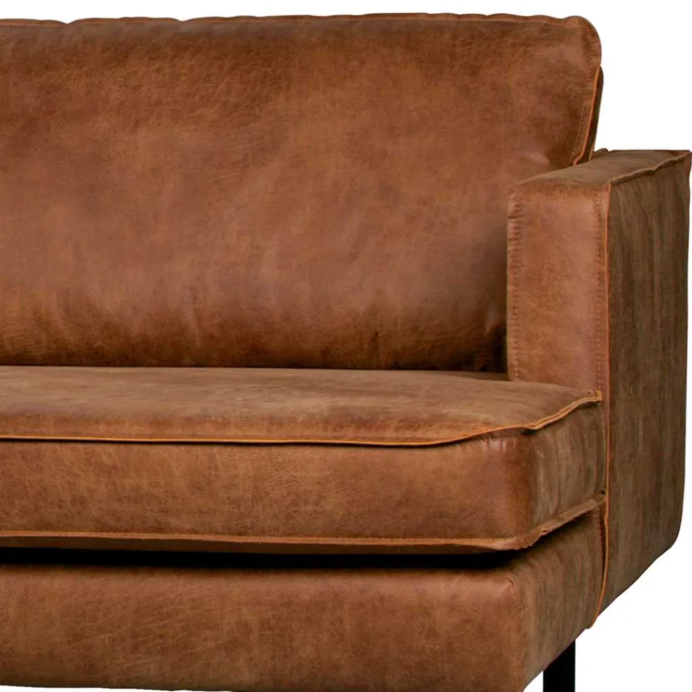 Wohnen Kantiges Echtleder Ecksofa in Cognac Braun - Artemi