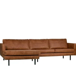 Wohnen Kantiges Echtleder Ecksofa in Cognac Braun - Artemi