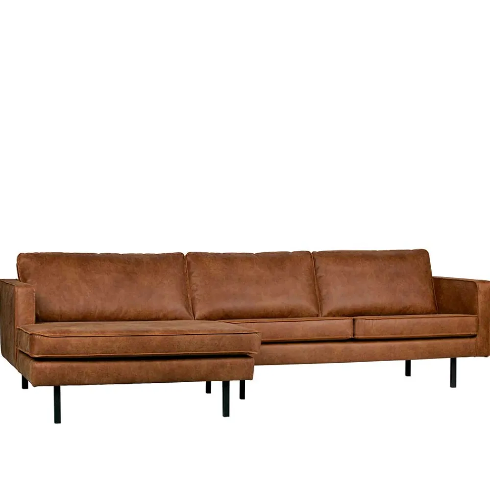 Wohnen Kantiges Echtleder Ecksofa in Cognac Braun - Artemi