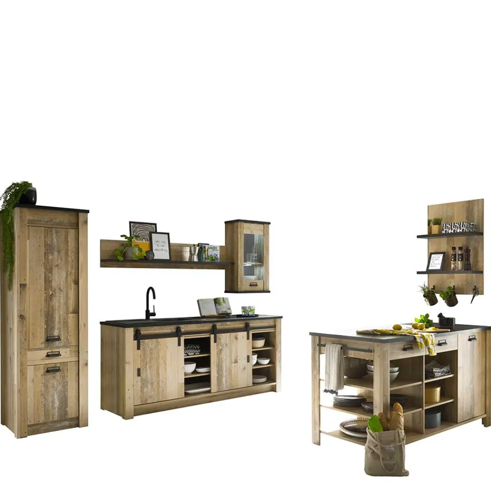 Wohnen Küchenausstattung Möbel-Set mit Insel - Garisa (sechsteilig)