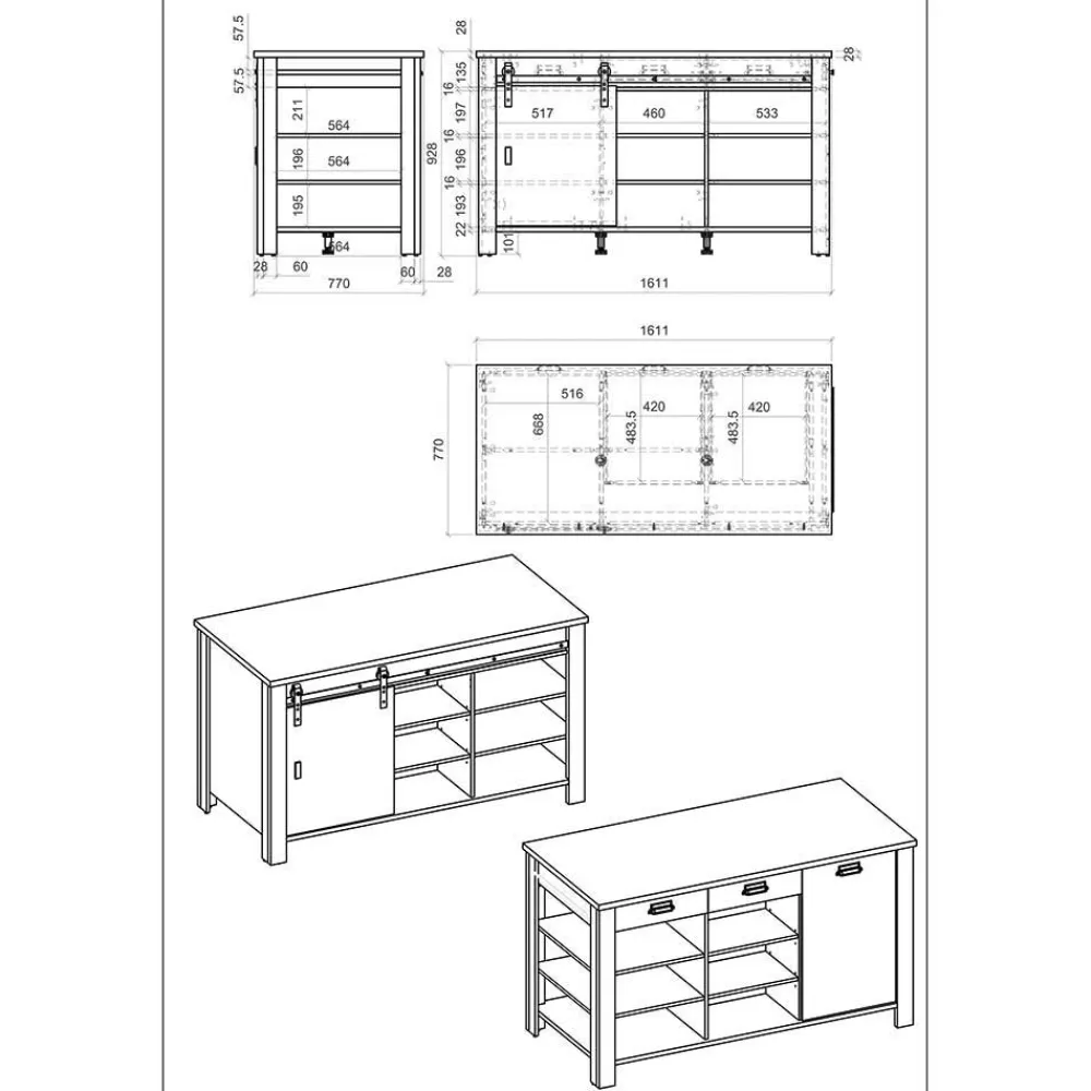 Wohnen Küchenausstattung Möbel-Set mit Insel - Garisa (sechsteilig)