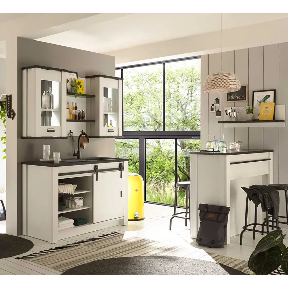 Wohnen Küchenmöbel mit Theke in Weiß & Grau - Eture (sechsteilig)