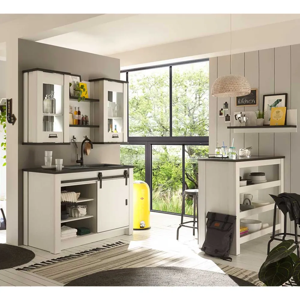 Wohnen Küchenmöbel mit Theke in Weiß & Grau - Eture (sechsteilig)