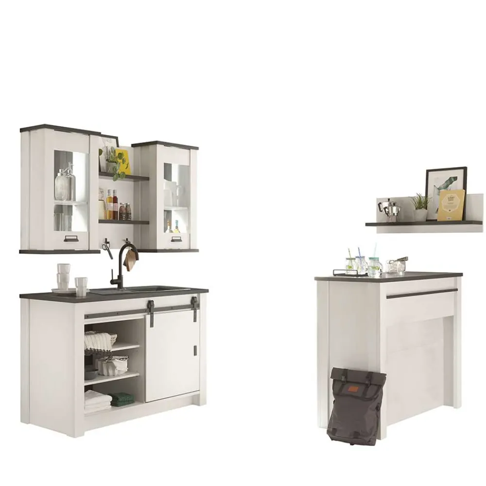 Wohnen Küchenmöbel mit Theke in Weiß & Grau - Eture (sechsteilig)