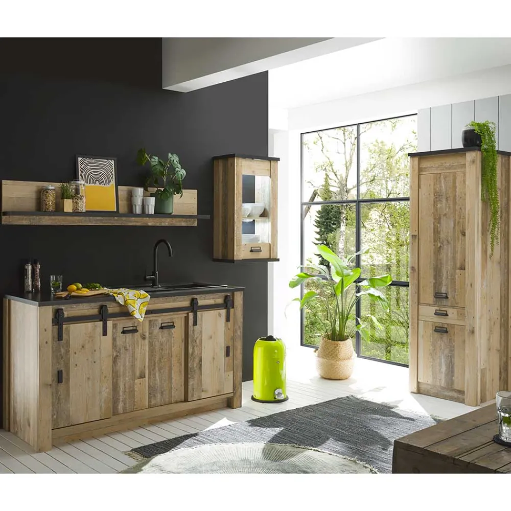Wohnen Küche Komplett|Küchenzeilen*Küchenschränke & Regal in Altholz Optik - Garisa (vierteilig)