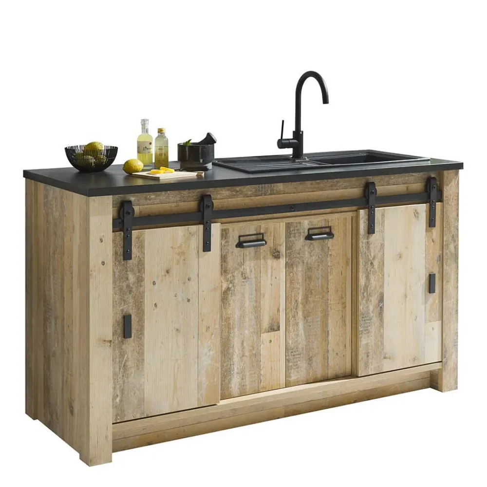 Wohnen Küche Komplett|Küchenzeilen*Küchenschränke & Regal in Altholz Optik - Garisa (vierteilig)