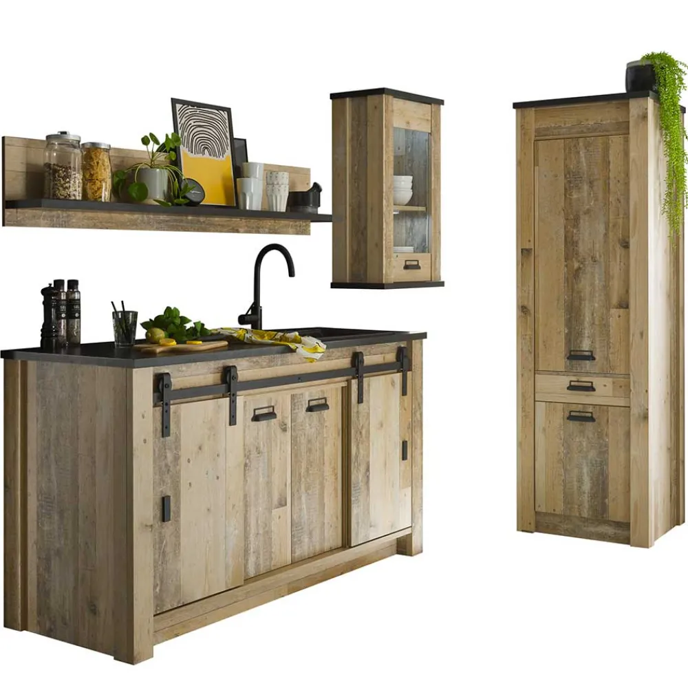 Wohnen Küche Komplett|Küchenzeilen*Küchenschränke & Regal in Altholz Optik - Garisa (vierteilig)