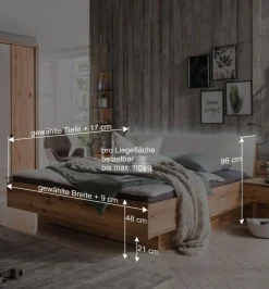 Wohnen Kernbuche Bett & Nachtkommoden - Krofun (dreiteilig)