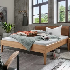 Wohnen Kernbuche Bettgestell mit Polster-Kopfteil - Eudrinia
