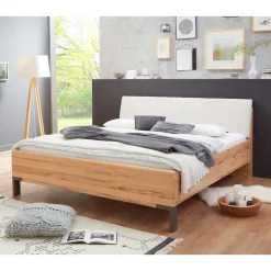 Wohnen Graue Möbel|Betten*Kernbuche Designbett mit Kunstleder Kopfteil - Krofun