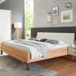 Wohnen Graue Möbel|Betten*Kernbuche Designbett mit Kunstleder Kopfteil - Krofun