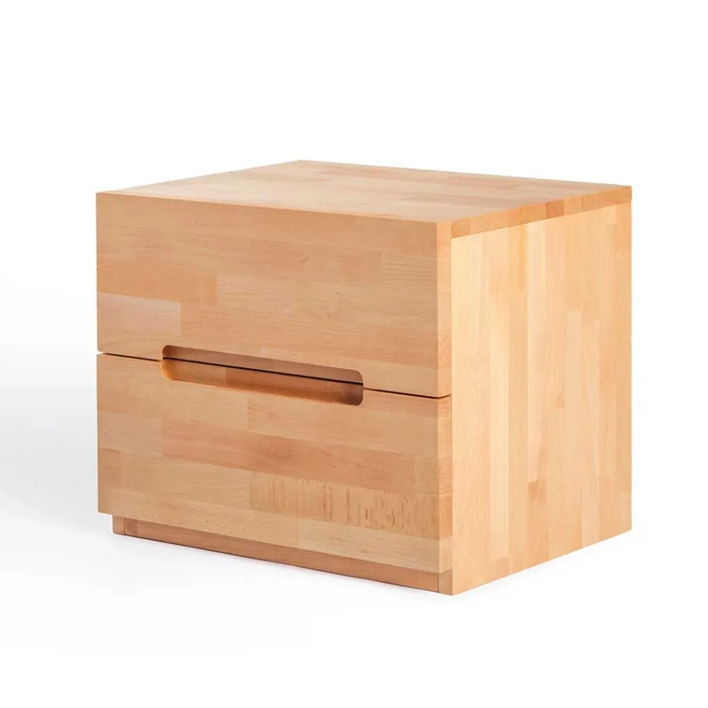 Wohnen Kernbuche Nachtkommode Leoda mit 2 Soft Close Schubladen