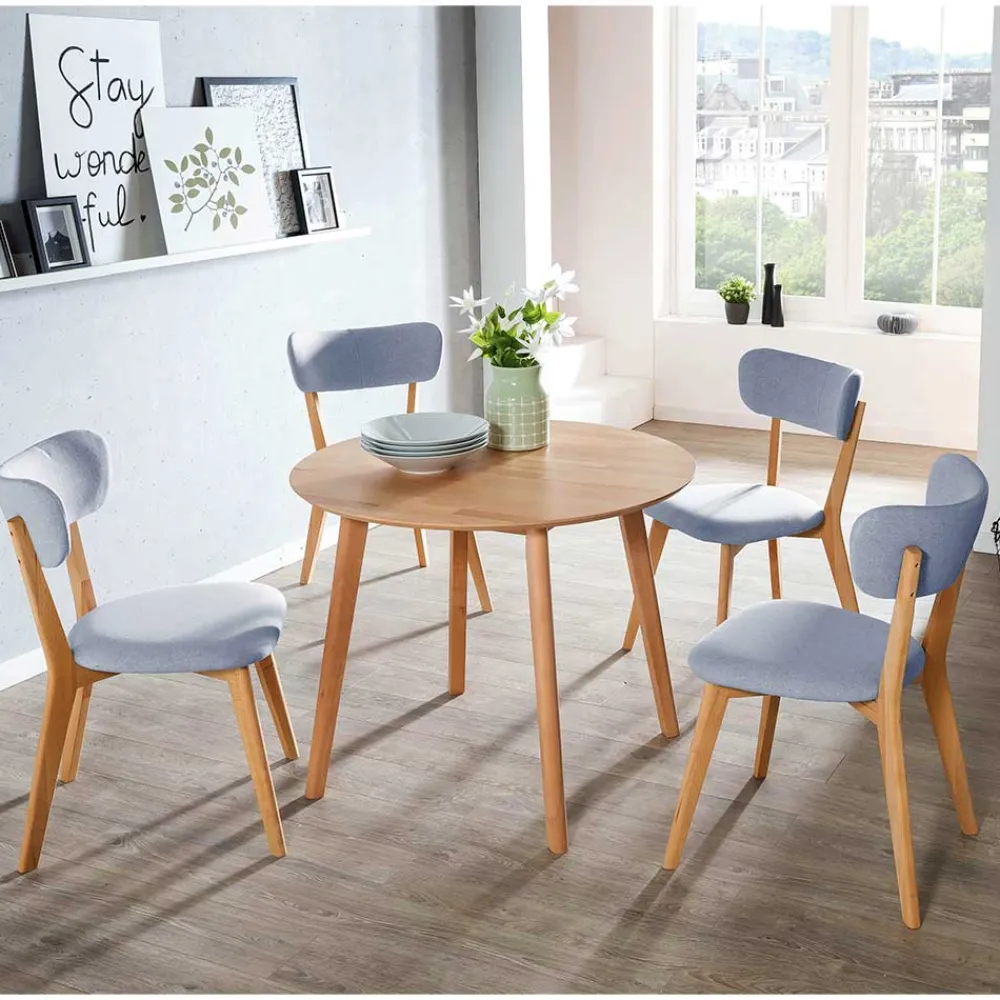 Wohnen Kernbuche Tischgruppe rund - Metauro (fünfteilig)