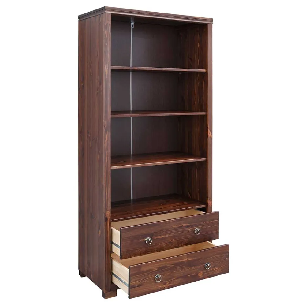 Wohnen Kiefer Holzregal in Dunkelbraun lackiert - Luvin